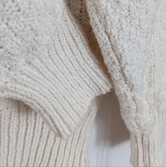 Tahari textured knit cotton blend crew neck sweater cream white Large T3 - Picture 3 of 8